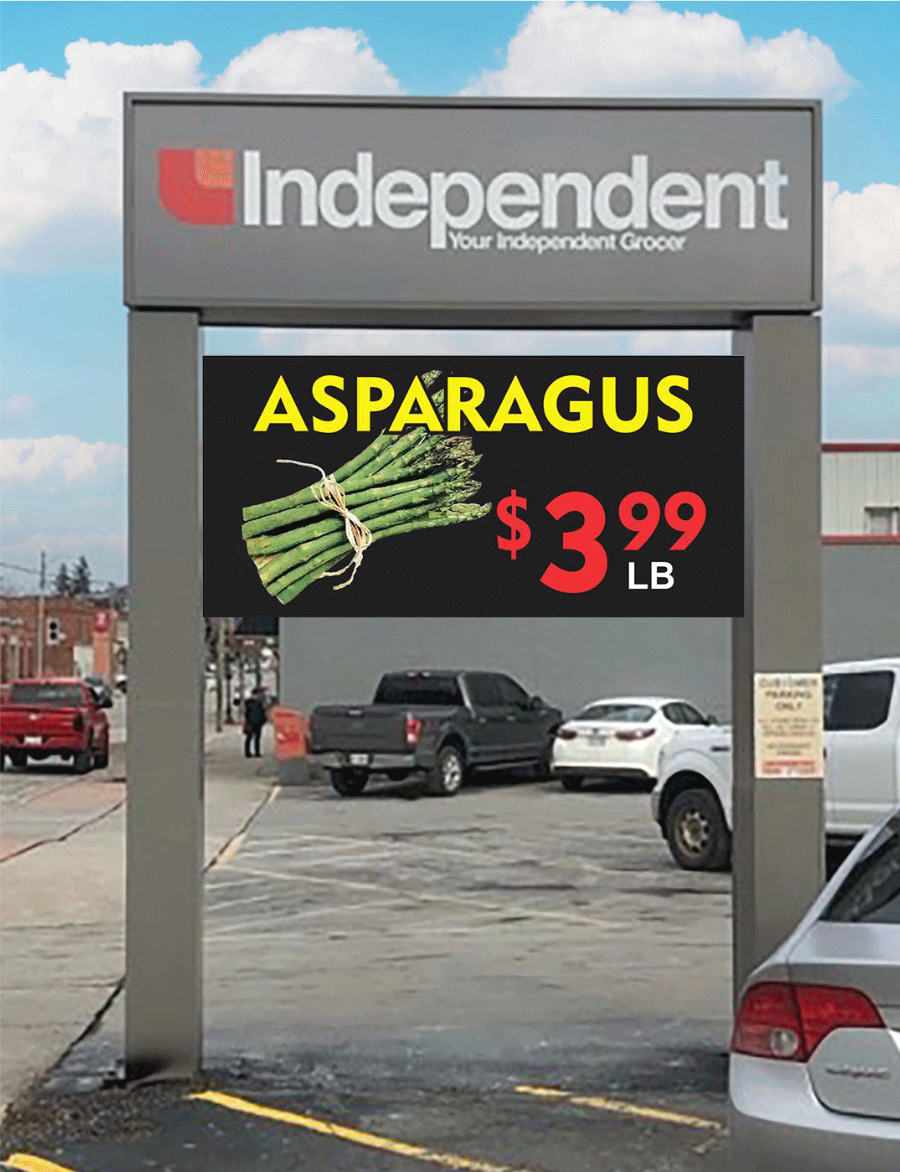 LED digital pylon sign for Your Independent Grocer grocery store Southern Ontario