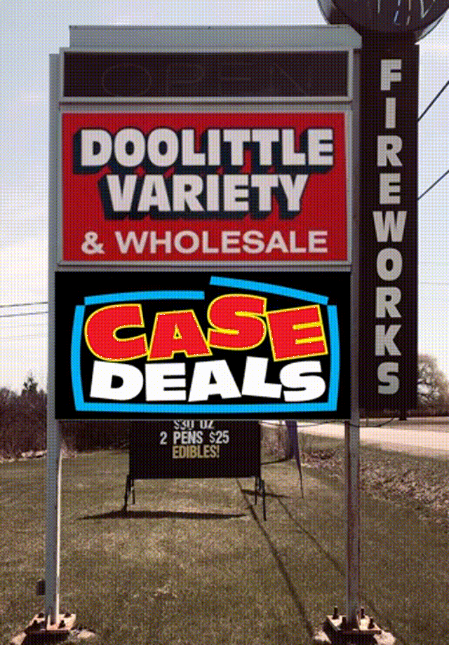 Outdoor LED digital sign installed for Doolittle Variety and Wholesale Ontario